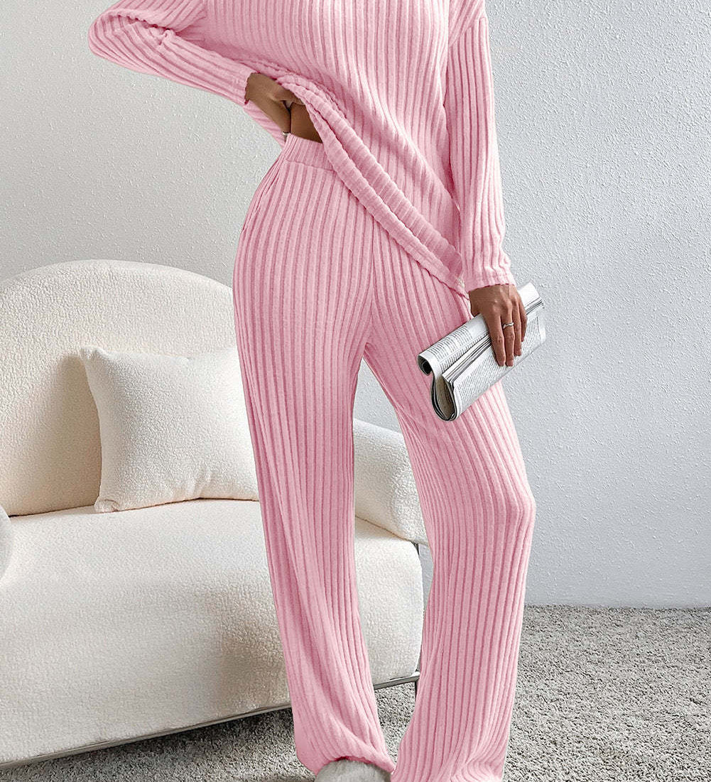 Damen Zweiteiler Strick Set mit V-Ausschnitt und weitem Schnitt