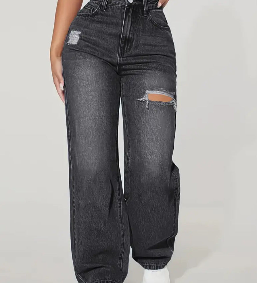 High-Waist Jeans mit Ripped-Details und geradem Bein – Trendiger Casual-Look