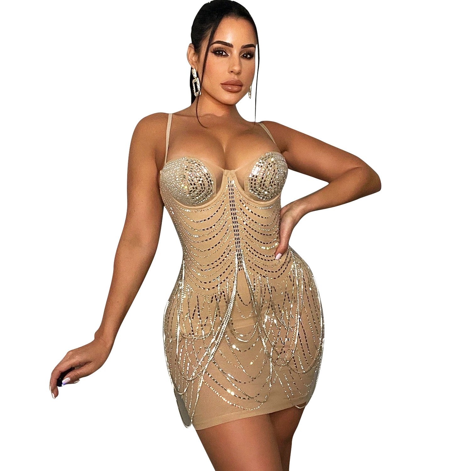 Celeste | Strassverziertes Mesh-Minikleid – Glitzernder Glamour für unvergessliche Nächte