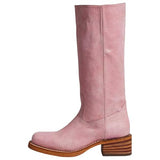 Damen-Lederstiefel im Westernstil mit Blockabsatz