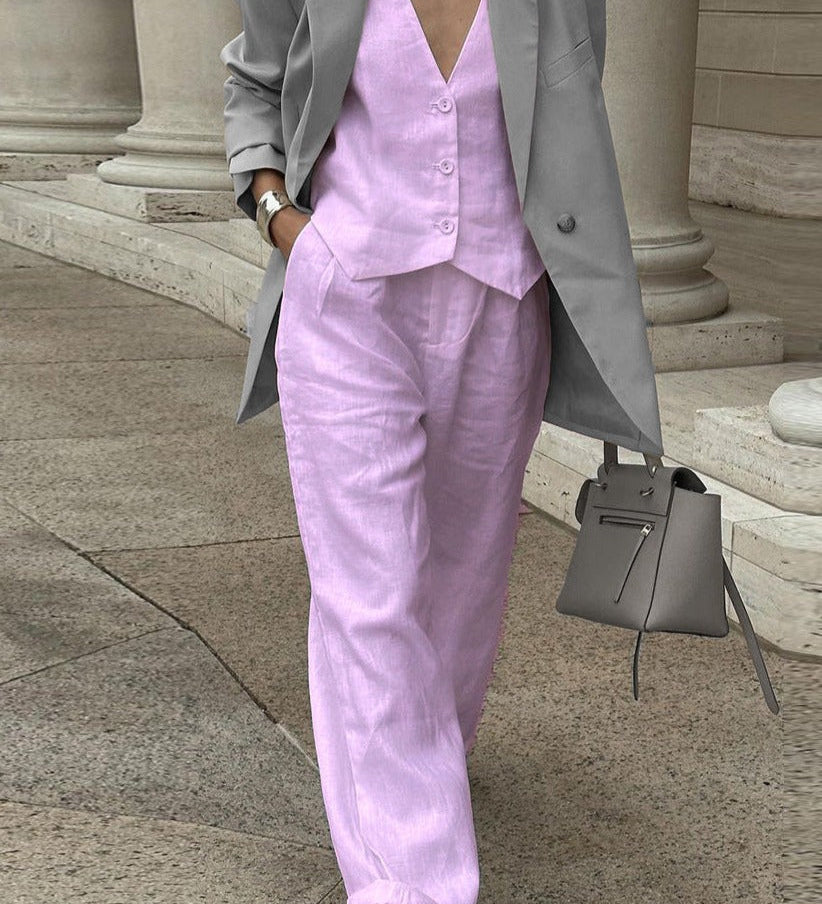 Mara | Elegantes Leinen-Set mit Weste & Weitbein-Hose