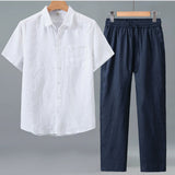 Lincoln | Old Money Herren Leinen-Set mit Kurzarmhemd & Sommerhose