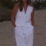 Mara | Elegantes Leinen-Set mit Weste & Weitbein-Hose