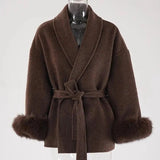 Damen Mantel mit Kunstfellbesatz – Eleganter Winter Kurzmantel