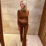 Zweiteiler Damen Crop Top & High Waist Hose – Elegant