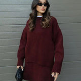 Elegantes Zweiteiler Set mit Strickpullover und Rock – Modischer Alltagslook