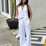 Mara | Elegantes Leinen-Set mit Weste & Weitbein-Hose