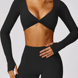 Livia | Langarm-Crop-Top mit Twist-Detail