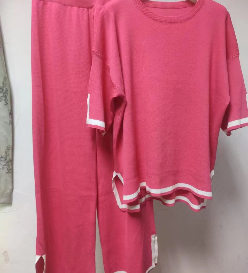 Eleganter Zweiteiler mit Kurzarm Oberteil & Weitbein Hose – Komfortabler Freizeit Look