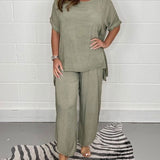 Damen Zweiteiler mit lockerem Chiffon-Top und weiter Hose