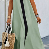 Adeltraud | Fließendes V-neck Maxi-Kleid mit kontrastreichen Details