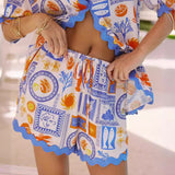Michaela | Retro bedrucktes Shirt und Shorts Set für Frauen