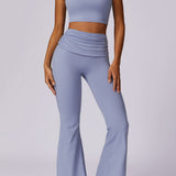 Liana | Hellblau High-Waist Flare Leggings mit Faltbund