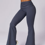 Amira | Dunkelblau High-Waist Flare Leggings mit Faltbund