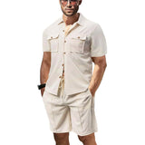 Herren Leinenhemd und Shorts Set mit Brusttaschen