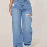 High-Waist Jeans mit Ripped-Details und geradem Bein – Trendiger Casual-Look