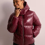 Damen Glanz-Pufferjacke Schwarz – Warme Steppjacke mit Kapuze