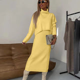 Damen Strick Zweiteiler mit Rollkragen Pullover und Midikleid