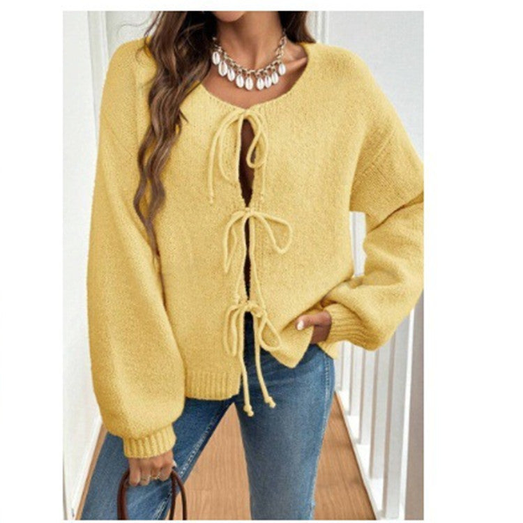 Rahel | Weiche Strickjacke mit Schleife