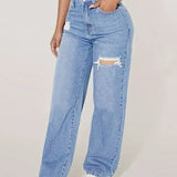 High-Waist Jeans mit Ripped-Details und geradem Bein – Trendiger Casual-Look