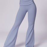 Liana | Hellblau High-Waist Flare Leggings mit Faltbund