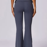 Amira | Dunkelblau High-Waist Flare Leggings mit Faltbund