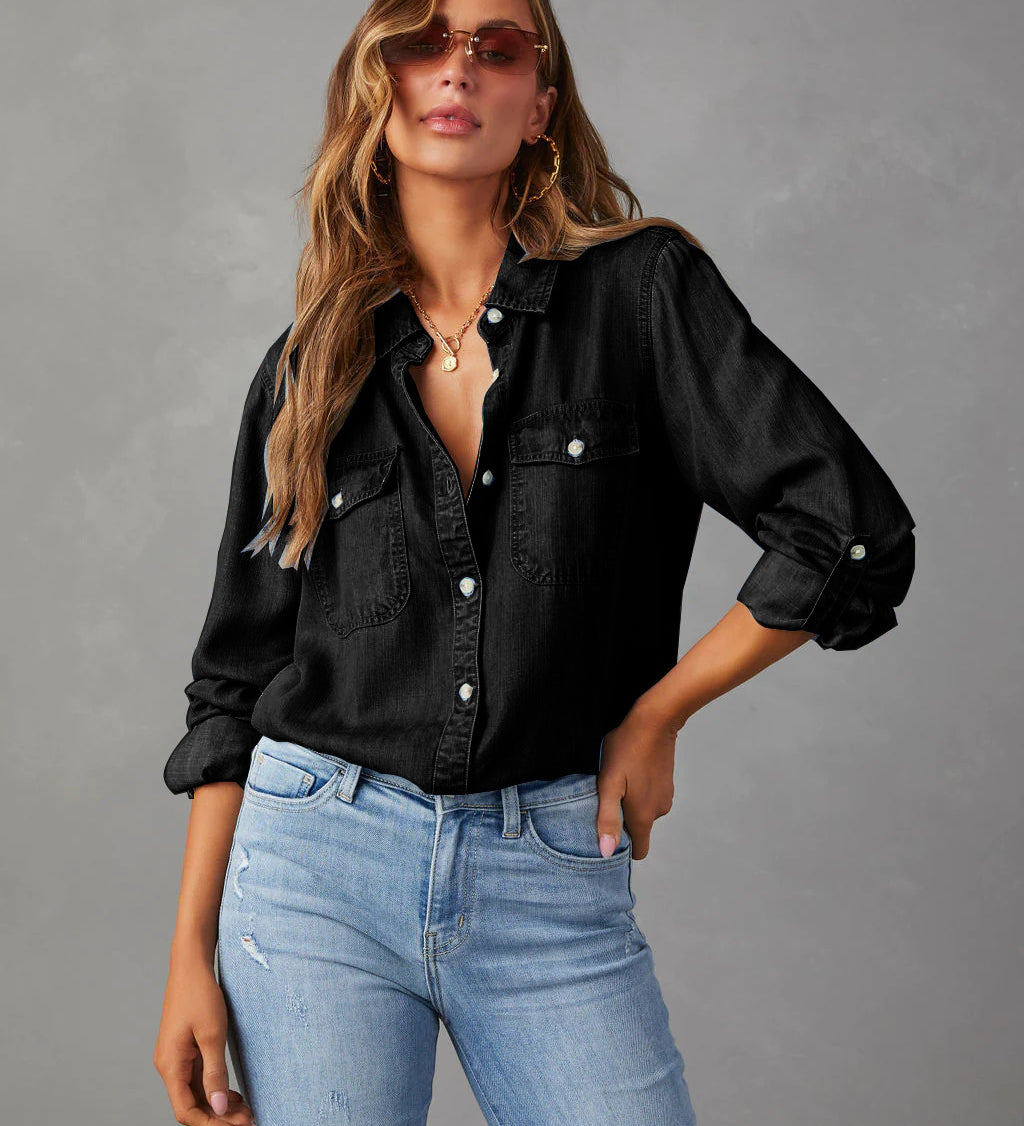 Damen Jeanshemd mit Brusttaschen – Lässiger Stil und entspannter Tragekomfort