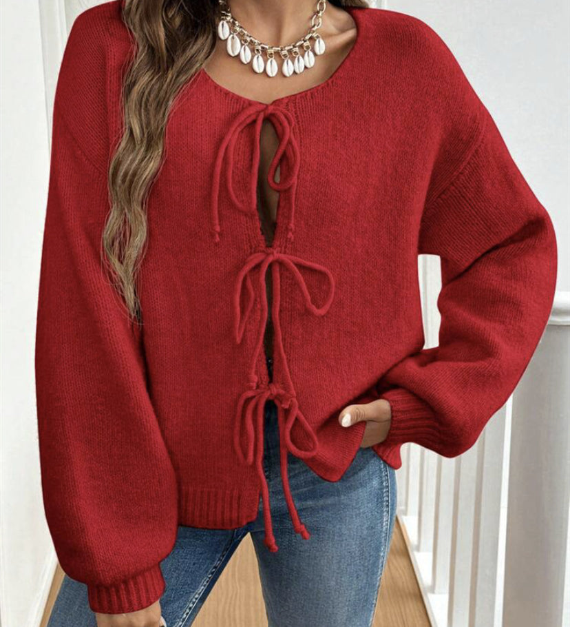 Rahel | Weiche Strickjacke mit Schleife