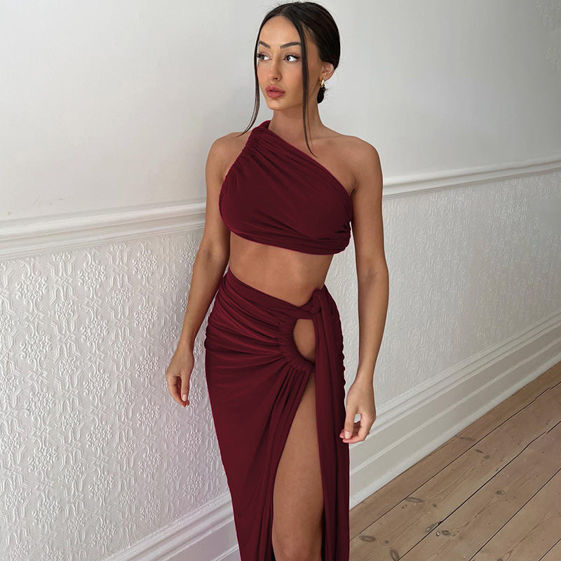 Selene | One-Shoulder Bandeau-Top & Drapierter Maxirock – Perfekt für stilvolle Auftritte