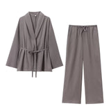 Elegantes Zweiteiler Set mit Bindegürtel und weiter Hose – Moderner Alltagsstil