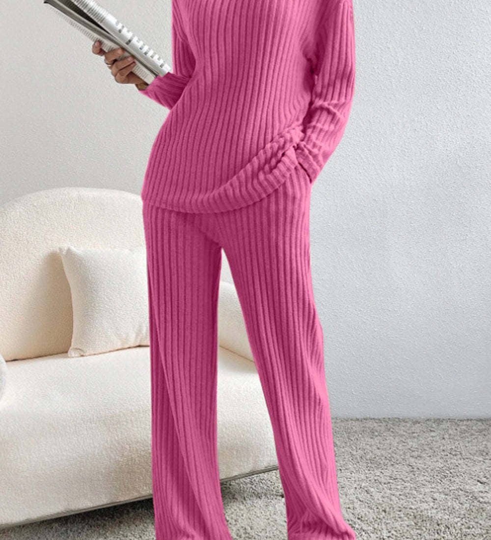 Damen Zweiteiler Strick Set mit V-Ausschnitt und weitem Schnitt