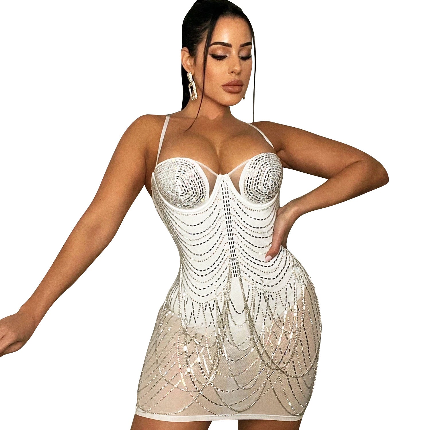 Celeste | Strassverziertes Mesh-Minikleid – Glitzernder Glamour für unvergessliche Nächte
