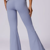 Liana | Hellblau High-Waist Flare Leggings mit Faltbund