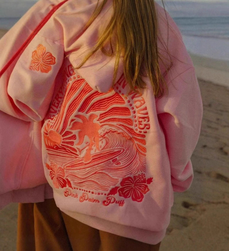 Surf Wave Kapuzenpullover mit Stickerei – Lässiger Hoodie im Strandstil
