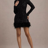 Claudia | Minikleid mit Federbesatz