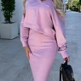 Damen Zweiteiler mit V-Ausschnitt Pullover und figurbetontem Midikleid