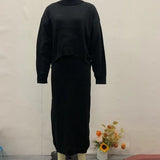 Damen Strick Zweiteiler mit Rollkragen Pullover und Midikleid