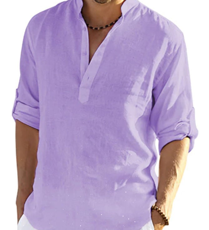 Leichtes Langarm-Sommerhemd mit Stehkragen