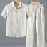 Lincoln | Old Money Herren Leinen-Set mit Kurzarmhemd & Sommerhose