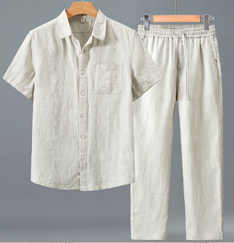 Lincoln | Old Money Herren Leinen-Set mit Kurzarmhemd & Sommerhose