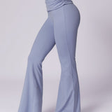 Liana | Hellblau High-Waist Flare Leggings mit Faltbund