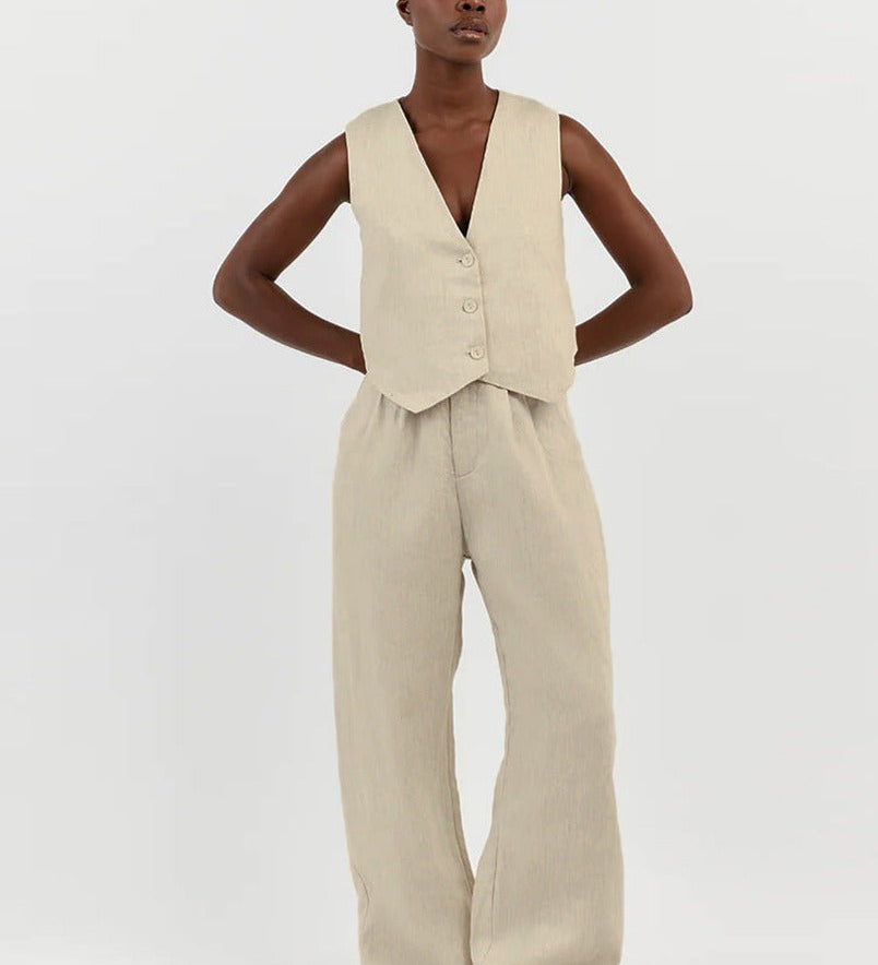 Mara | Elegantes Leinen-Set mit Weste & Weitbein-Hose