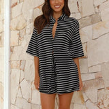 Friede | Lässiges gestreiftes Mini-Hemdkleid