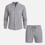 Herren Stehkragenhemd und Shorts Set
