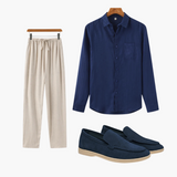 Nicholas | 3-teiliges Old Money Sommer-Outfit mit Leinenhemd, hose & Wildleder-Loafer