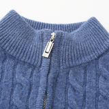 Roman | Chunky knit Herren Chasmere Pullover mit Kabelstrickmuster & Halb Reißverschluss Kragen