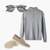Dominic | Lässig 3-teiliges Passendes Set mit Half Zip-Pullover, Loafern & Runde Sonnenbrille