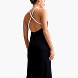 Celine | Blanche Satin Perlenhalter Maxikleid Zendoo.de