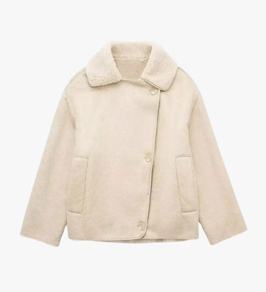 Kiara | Stilvolle Jacke mit Kunstleder- und Fleece-Details