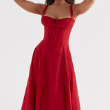 Sophia | Rotes Corsagenkleid mit A-Linie & Beinschlitz